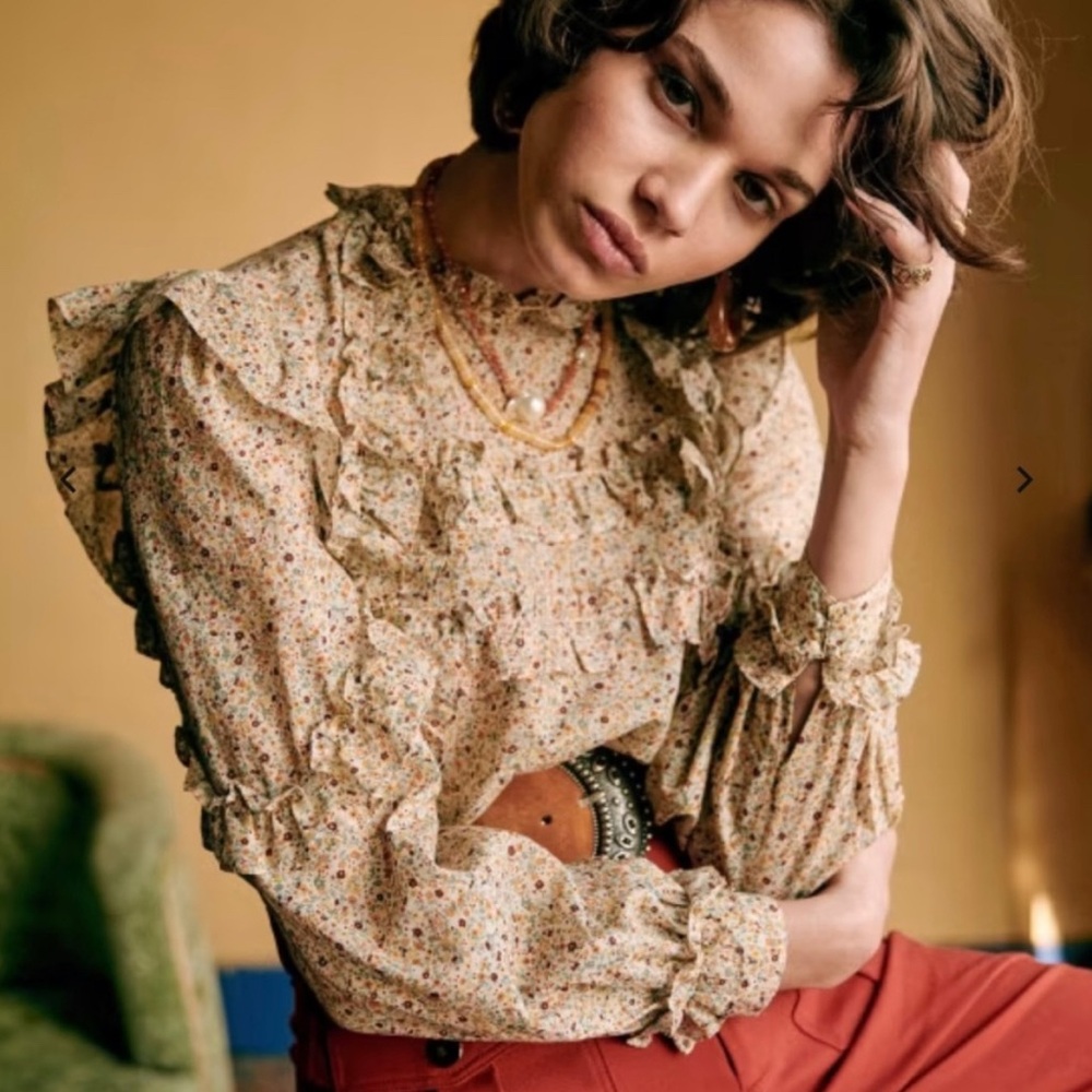 Sezane Emy Floral Long Sleeve Blouse Sz 4 / 36 - Picture 2 of 7
